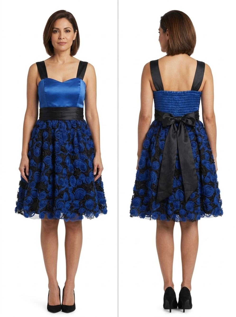 Xoxo Blue Satin Rosette Colorblock Sweetheart Cocktail Dress Women Size 7